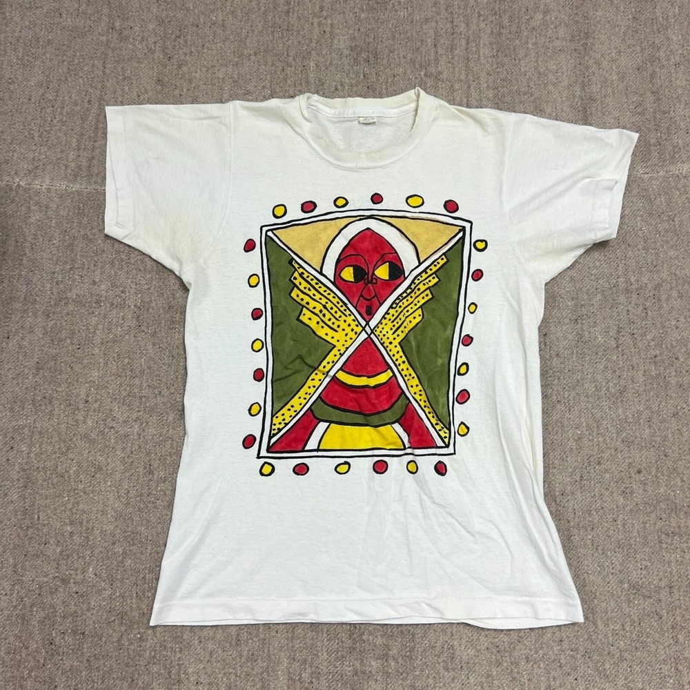 Vintage Art Shirt Mens Large White 1980s Fruit Of The Loom Single Stitch